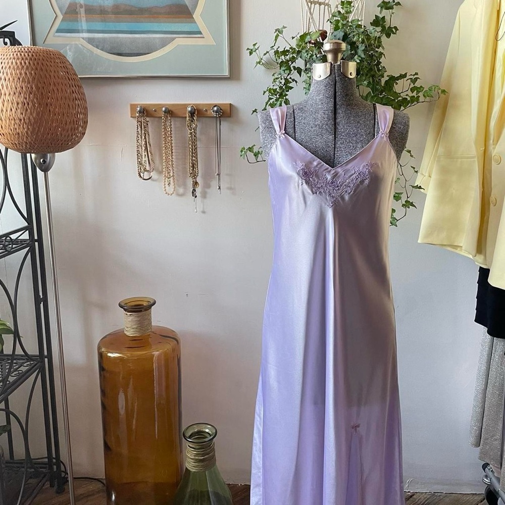 Enchanting! Pastel Lavender Purple Silky Embroidered Maxi Slip